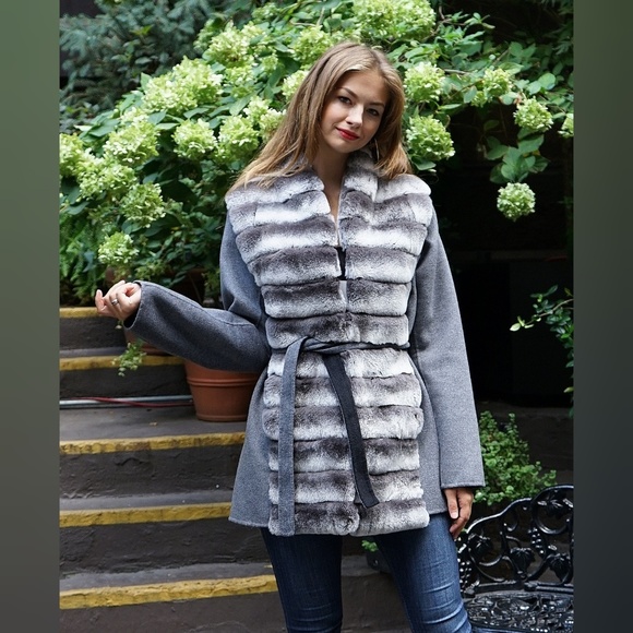 SALE Grey Wool Jacket Rex Rabbit - Picture 2 of 6